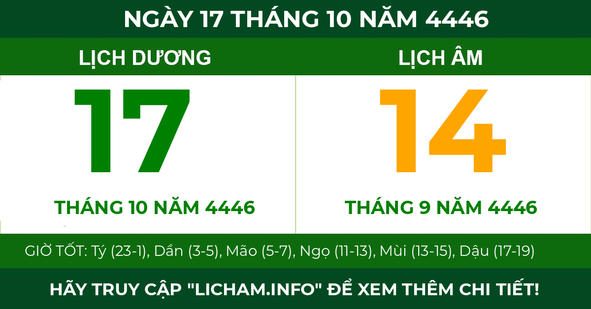 lịch âm ngày 17 tháng 10 năm 4446
