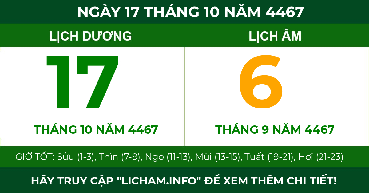 lịch âm ngày 17 tháng 10 năm 4467