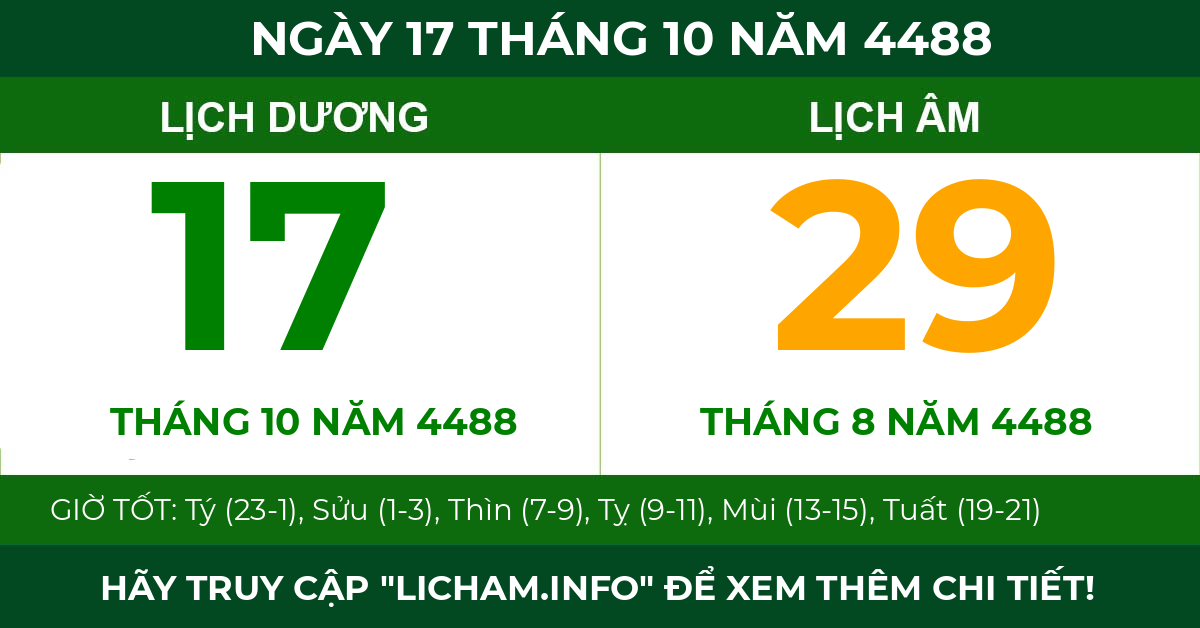 lịch âm ngày 17 tháng 10 năm 4488