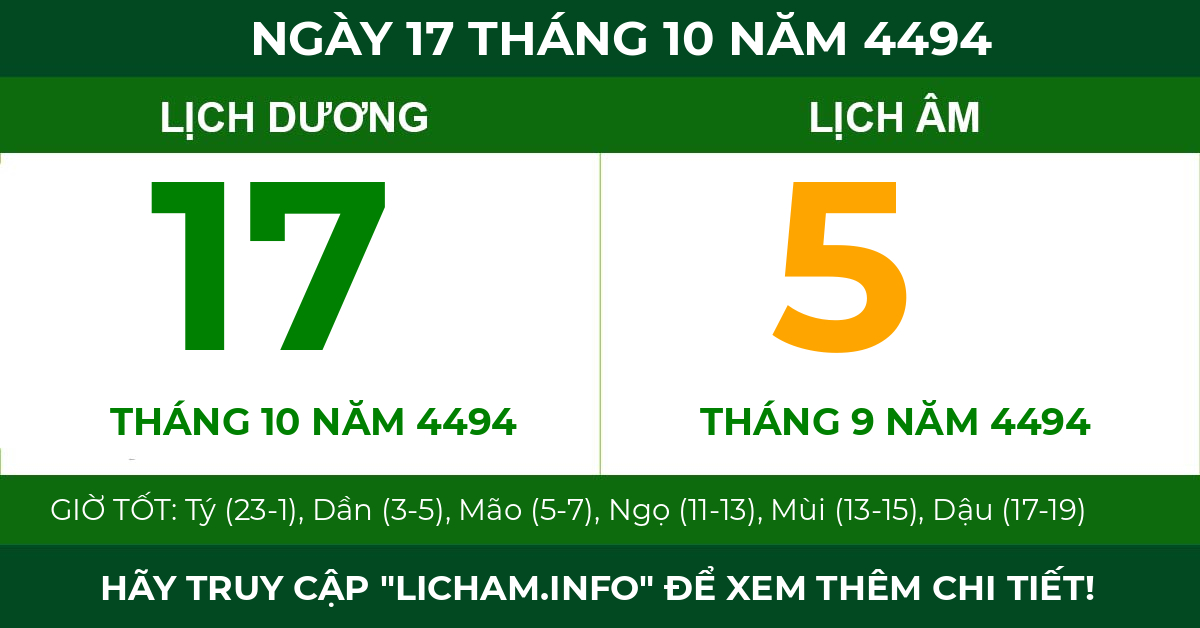 lịch âm ngày 17 tháng 10 năm 4494