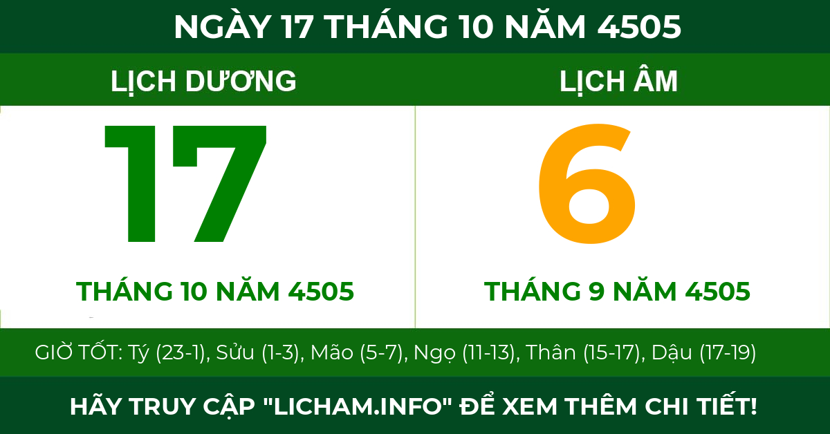 lịch âm ngày 17 tháng 10 năm 4505