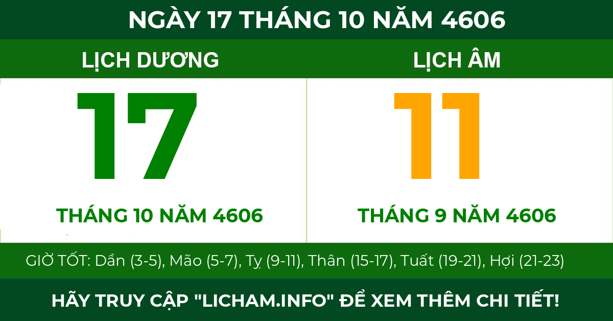 lịch âm ngày 17 tháng 10 năm 4606