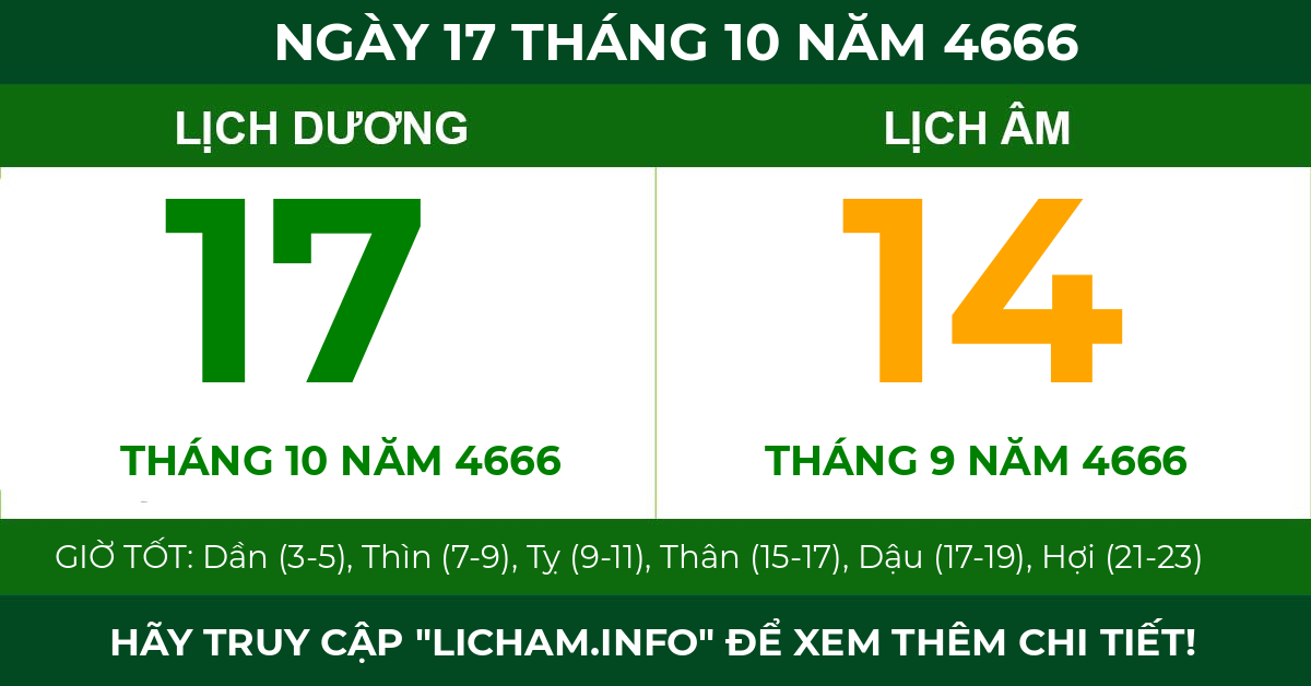 lịch âm ngày 17 tháng 10 năm 4666