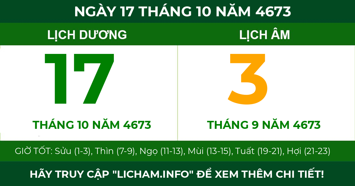 lịch âm ngày 17 tháng 10 năm 4673