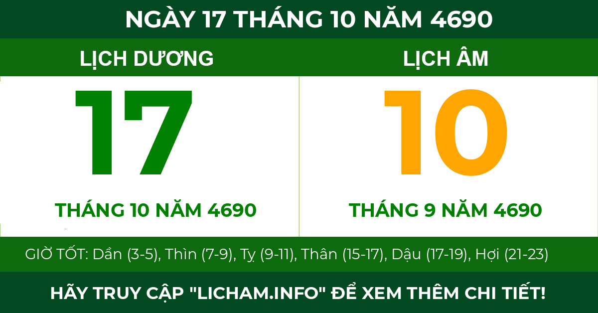 lịch âm ngày 17 tháng 10 năm 4690