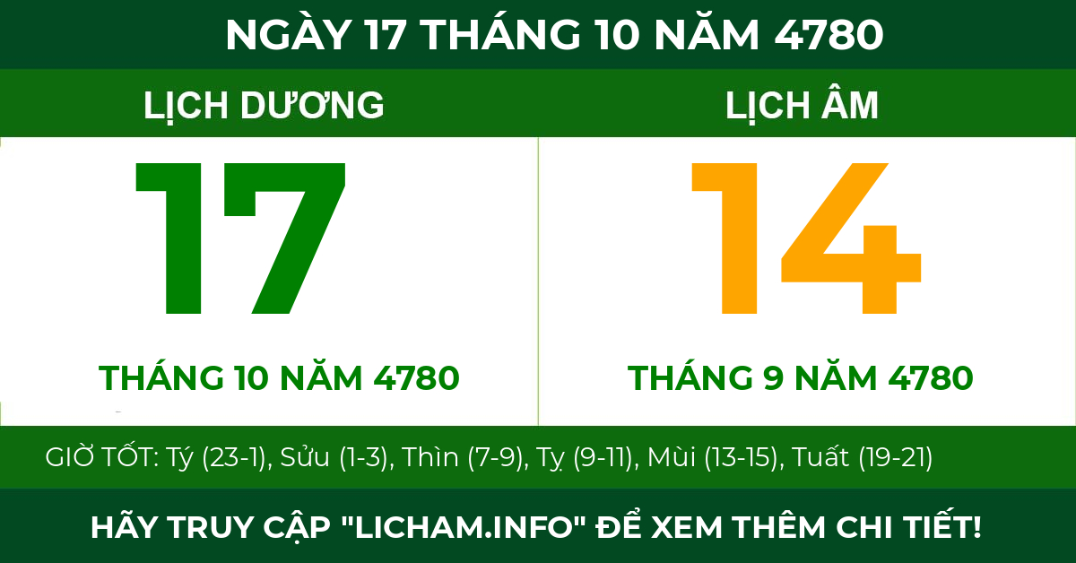 lịch âm ngày 17 tháng 10 năm 4780