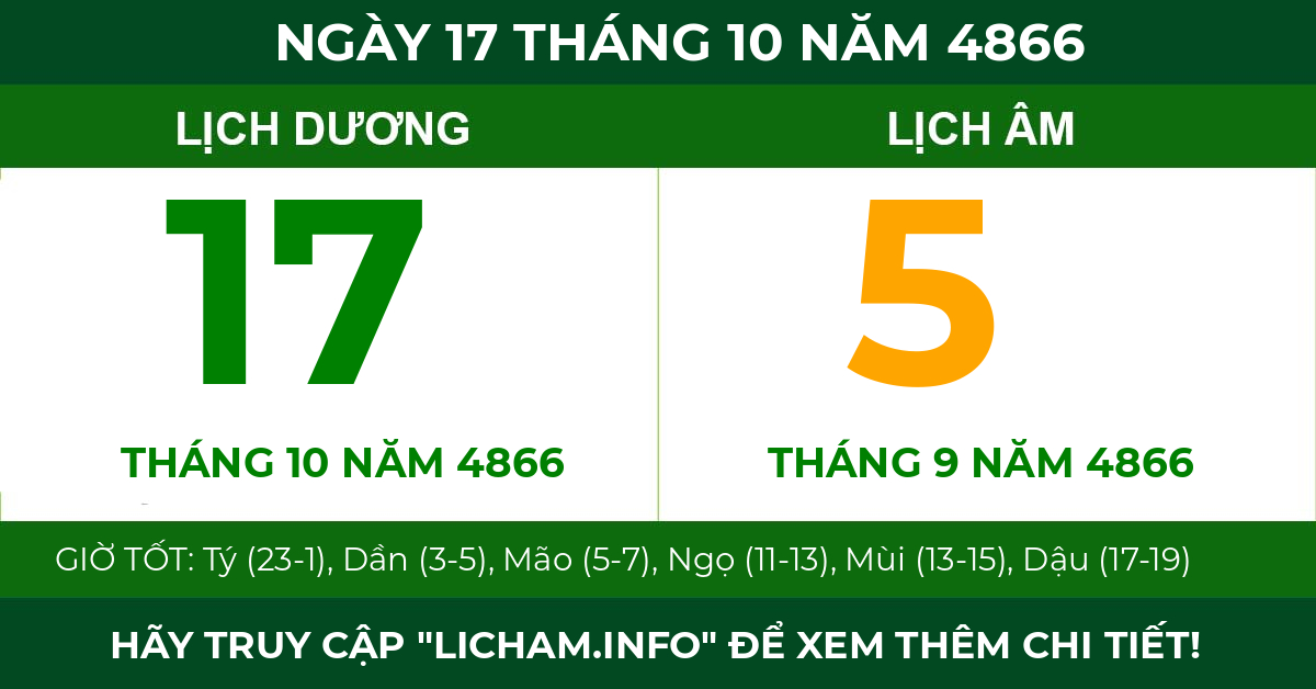 lịch âm ngày 17 tháng 10 năm 4866