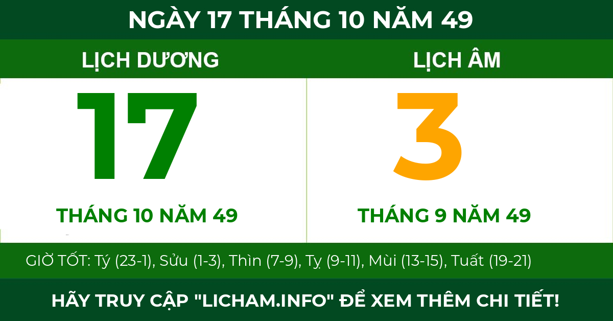 lịch âm ngày 17 tháng 10 năm 49