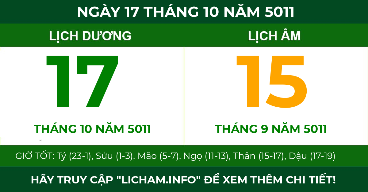 lịch âm ngày 17 tháng 10 năm 5011