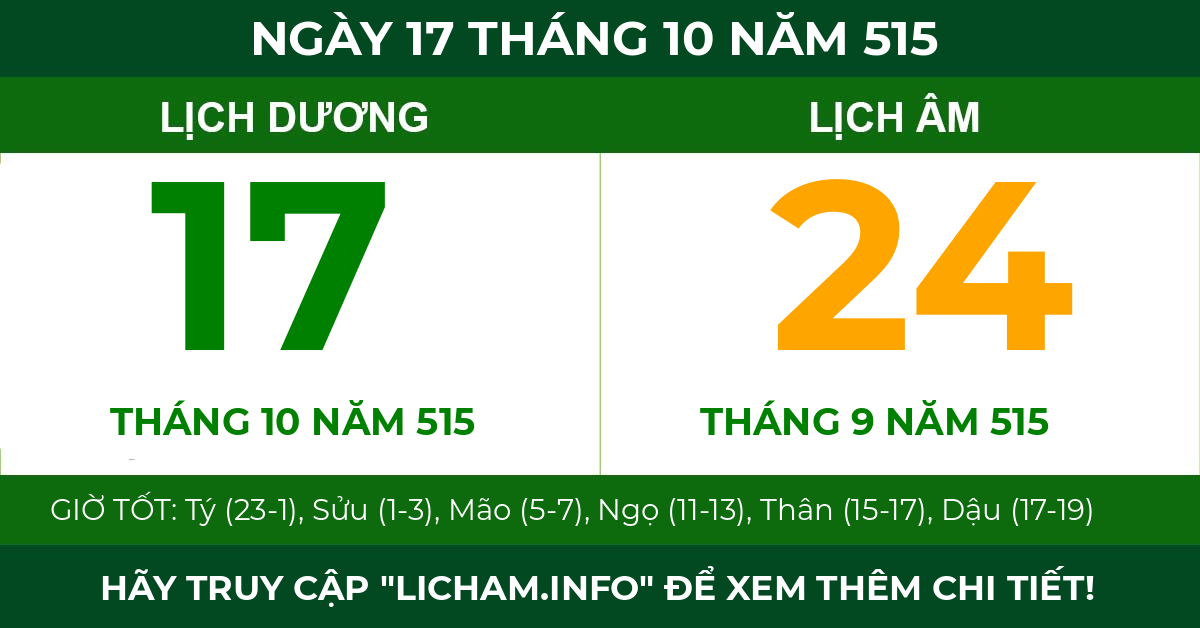lịch âm ngày 17 tháng 10 năm 515