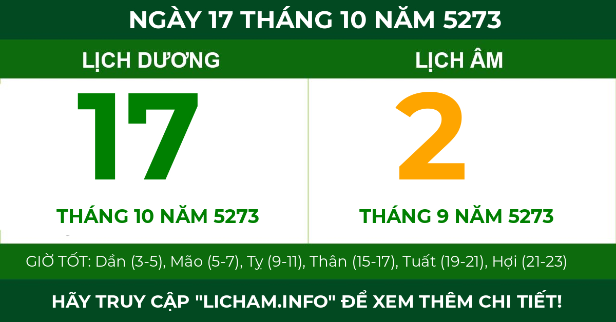 lịch âm ngày 17 tháng 10 năm 5273