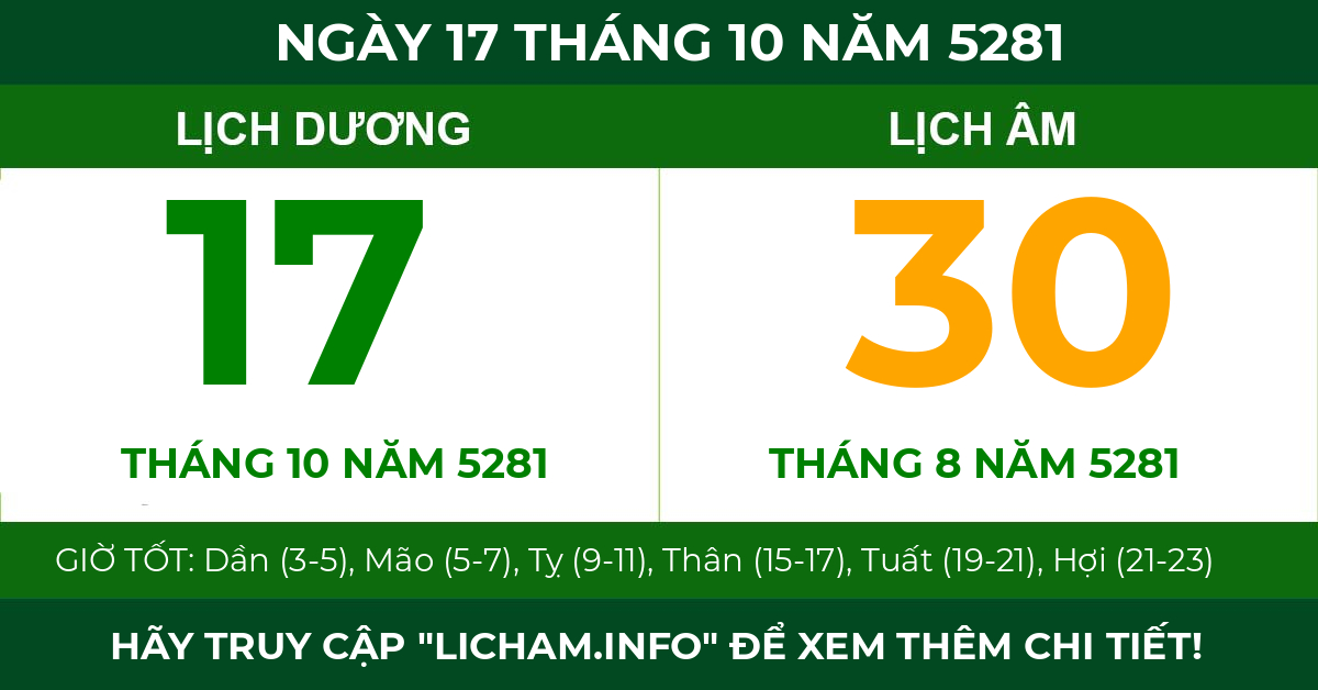 lịch âm ngày 17 tháng 10 năm 5281