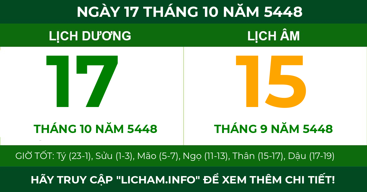 lịch âm ngày 17 tháng 10 năm 5448