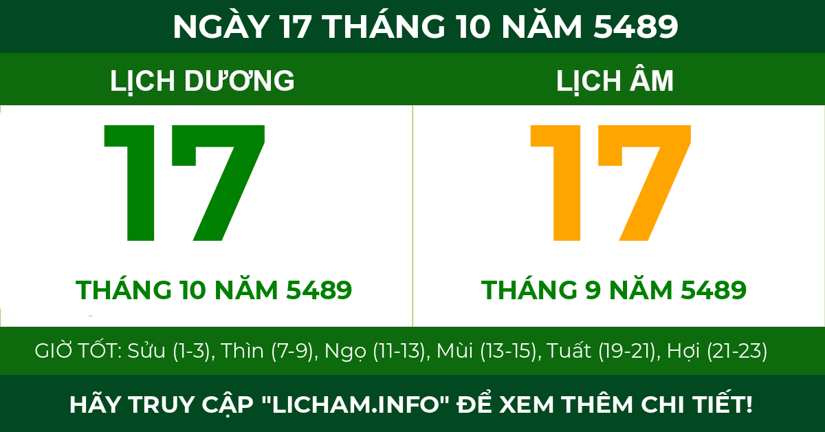lịch âm ngày 17 tháng 10 năm 5489