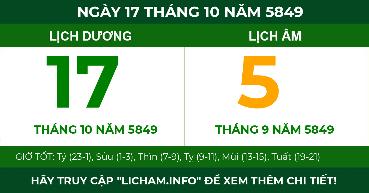 lịch âm ngày 17 tháng 10 năm 5849