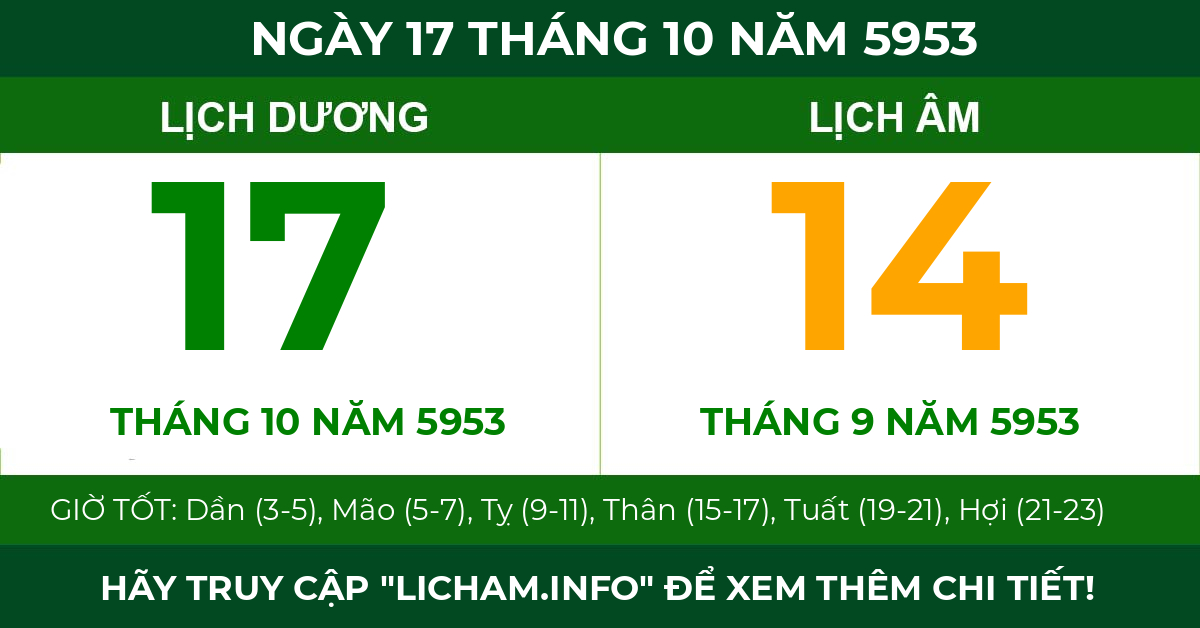 lịch âm ngày 17 tháng 10 năm 5953