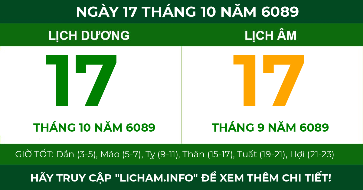 lịch âm ngày 17 tháng 10 năm 6089