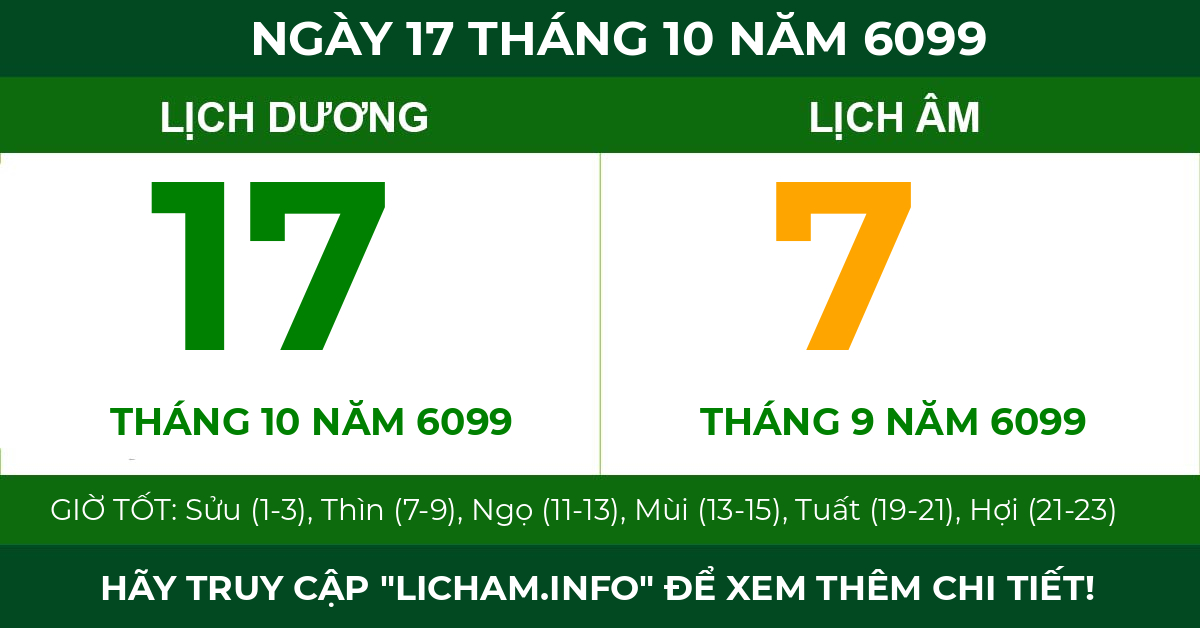lịch âm ngày 17 tháng 10 năm 6099