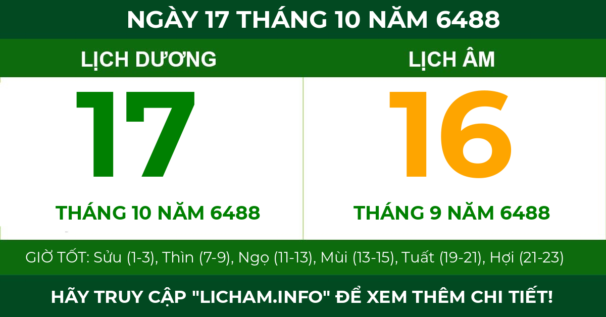 lịch âm ngày 17 tháng 10 năm 6488