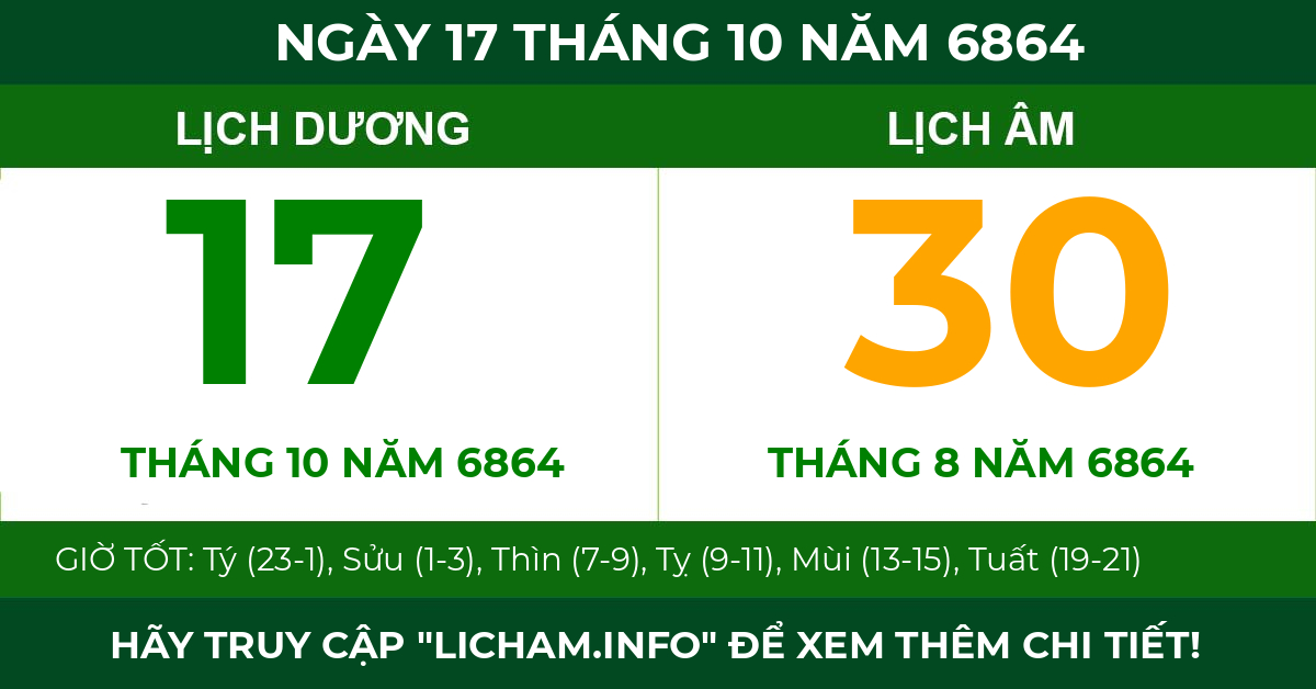 lịch âm ngày 17 tháng 10 năm 6864