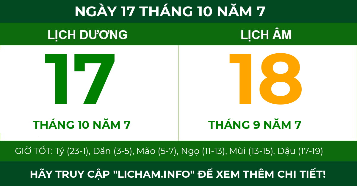 lịch âm ngày 17 tháng 10 năm 7