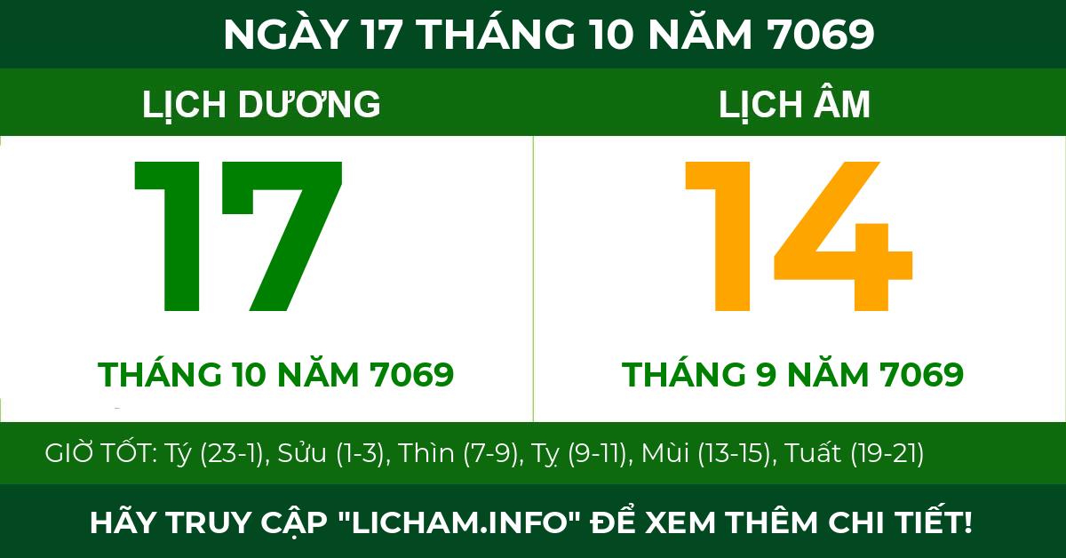 lịch âm ngày 17 tháng 10 năm 7069