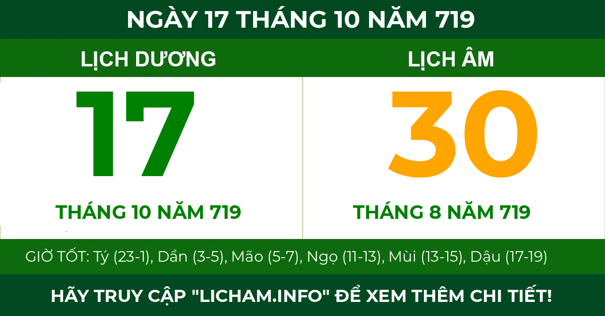 lịch âm ngày 17 tháng 10 năm 719