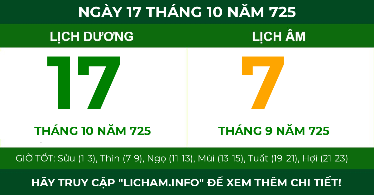 lịch âm ngày 17 tháng 10 năm 725