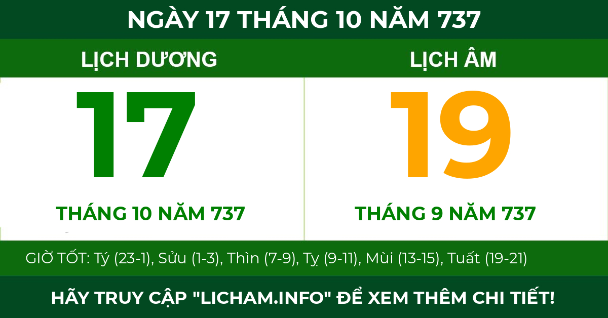 lịch âm ngày 17 tháng 10 năm 737