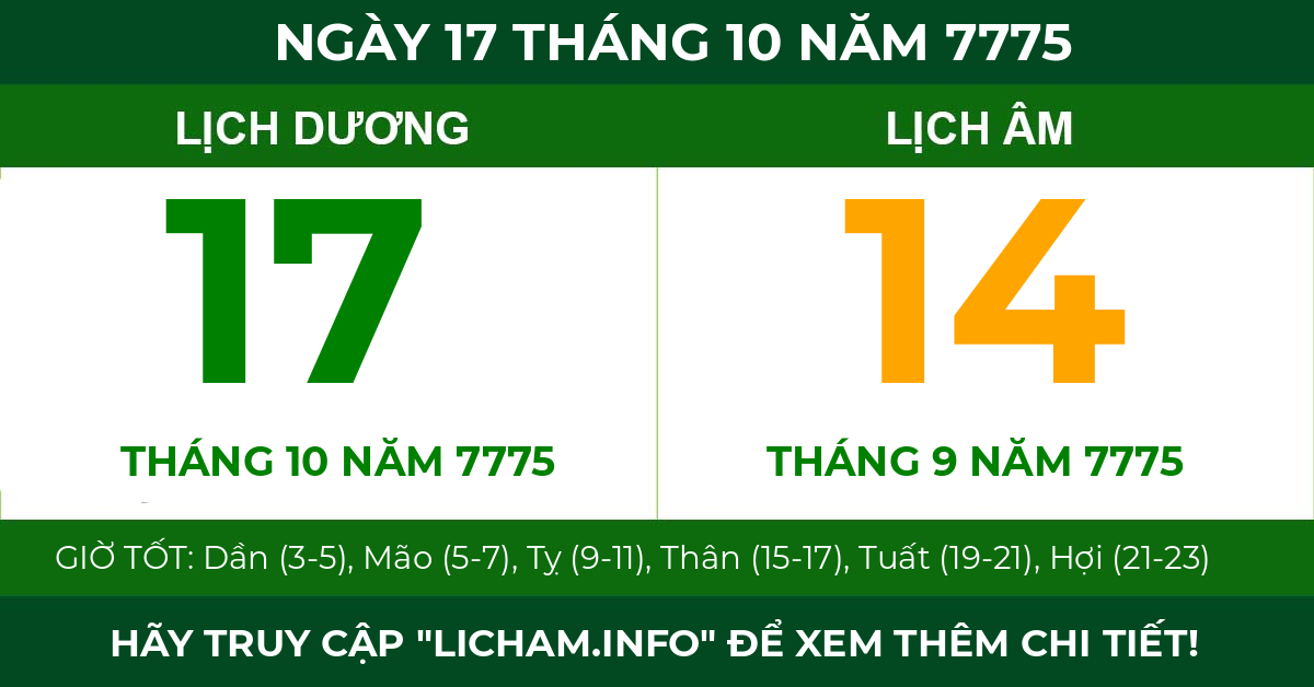 lịch âm ngày 17 tháng 10 năm 7775