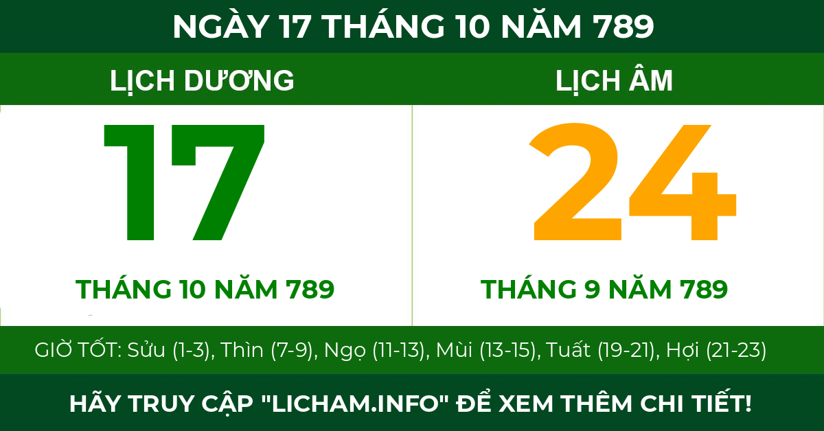 lịch âm ngày 17 tháng 10 năm 789