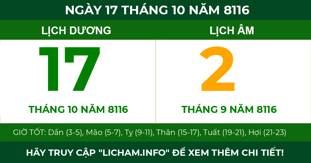 lịch âm ngày 17 tháng 10 năm 8116