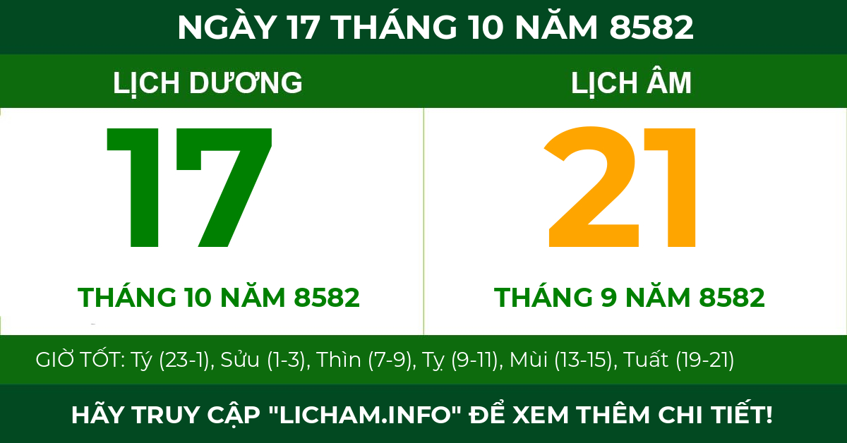 lịch âm ngày 17 tháng 10 năm 8582