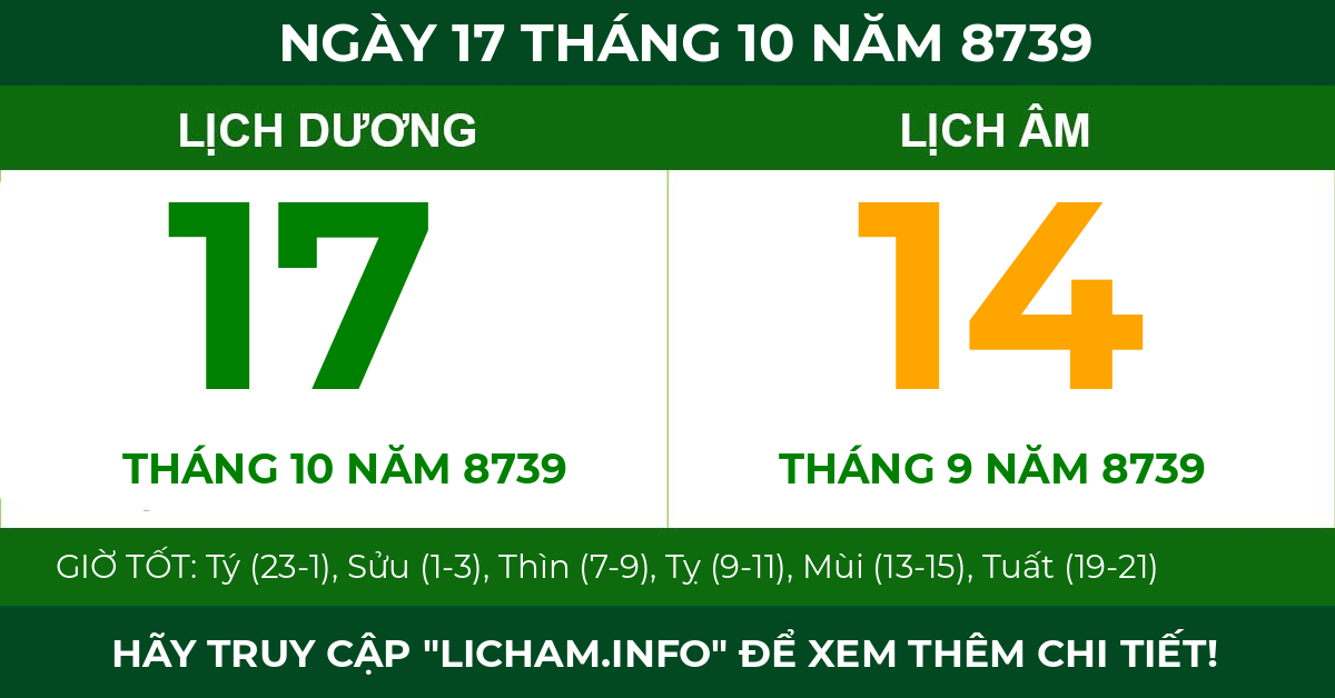 lịch âm ngày 17 tháng 10 năm 8739