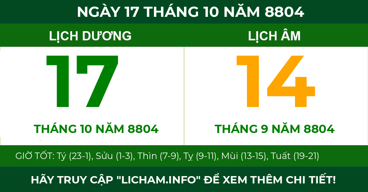 lịch âm ngày 17 tháng 10 năm 8804