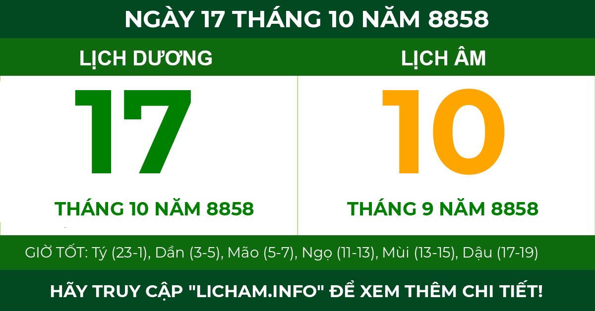 lịch âm ngày 17 tháng 10 năm 8858