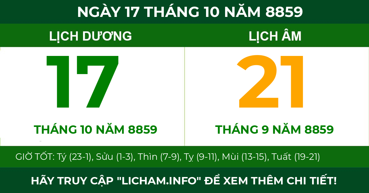 lịch âm ngày 17 tháng 10 năm 8859