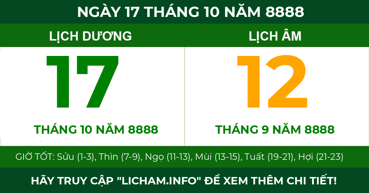 lịch âm ngày 17 tháng 10 năm 8888