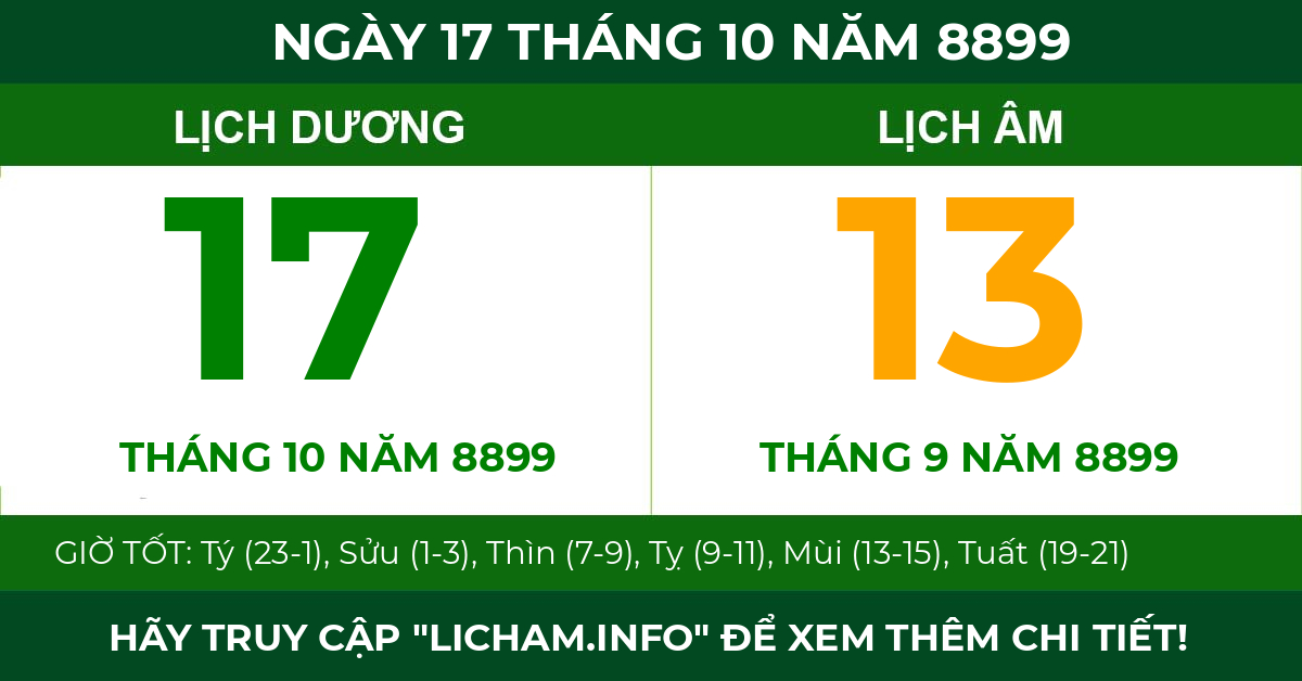 lịch âm ngày 17 tháng 10 năm 8899