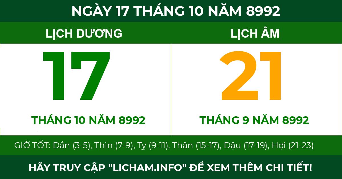lịch âm ngày 17 tháng 10 năm 8992