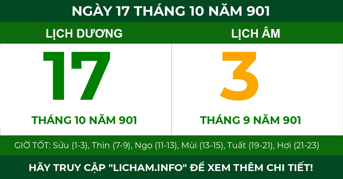 lịch âm ngày 17 tháng 10 năm 901