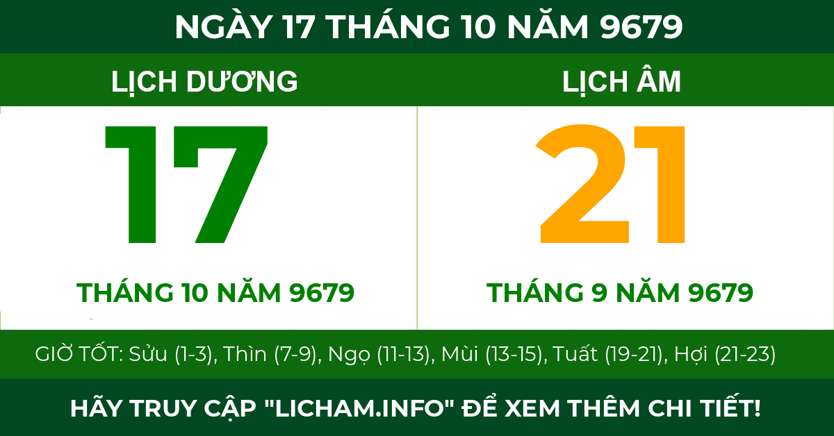 lịch âm ngày 17 tháng 10 năm 9679