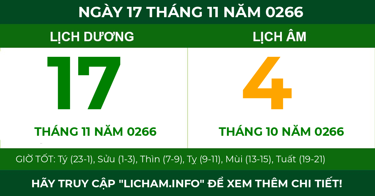 lịch âm ngày 17 tháng 11 năm 0266