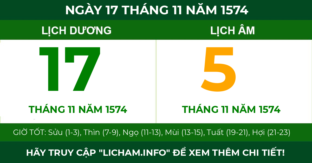 lịch âm ngày 17 tháng 11 năm 1574