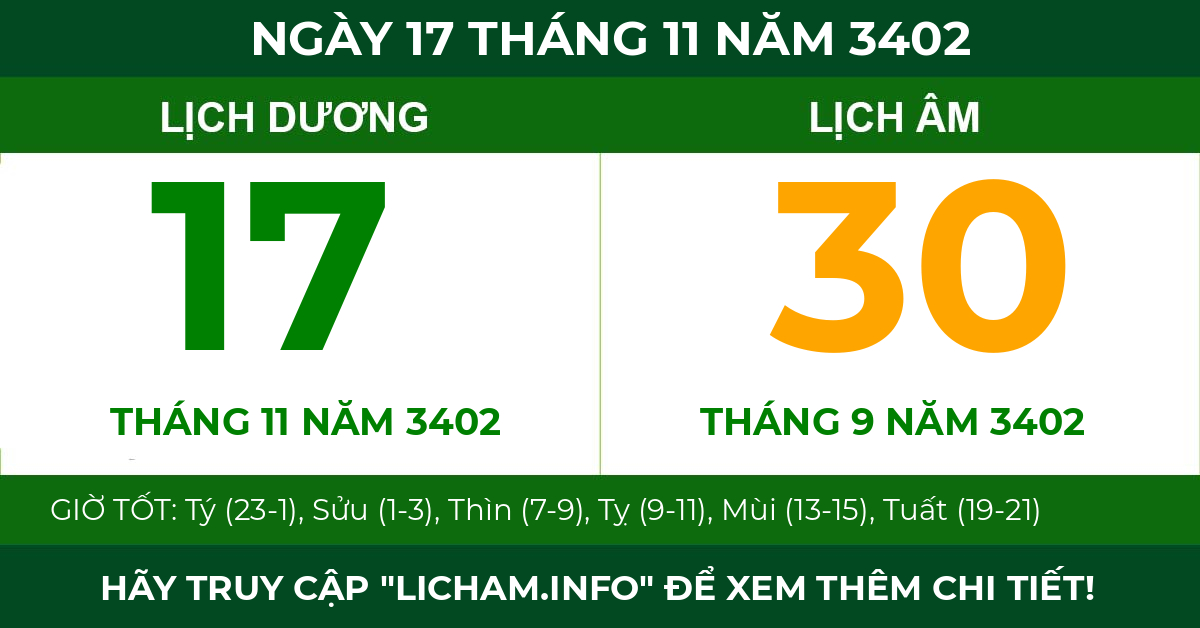 lịch âm ngày 17 tháng 11 năm 3402