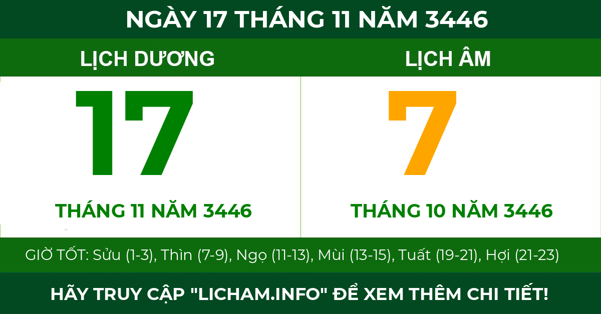 lịch âm ngày 17 tháng 11 năm 3446