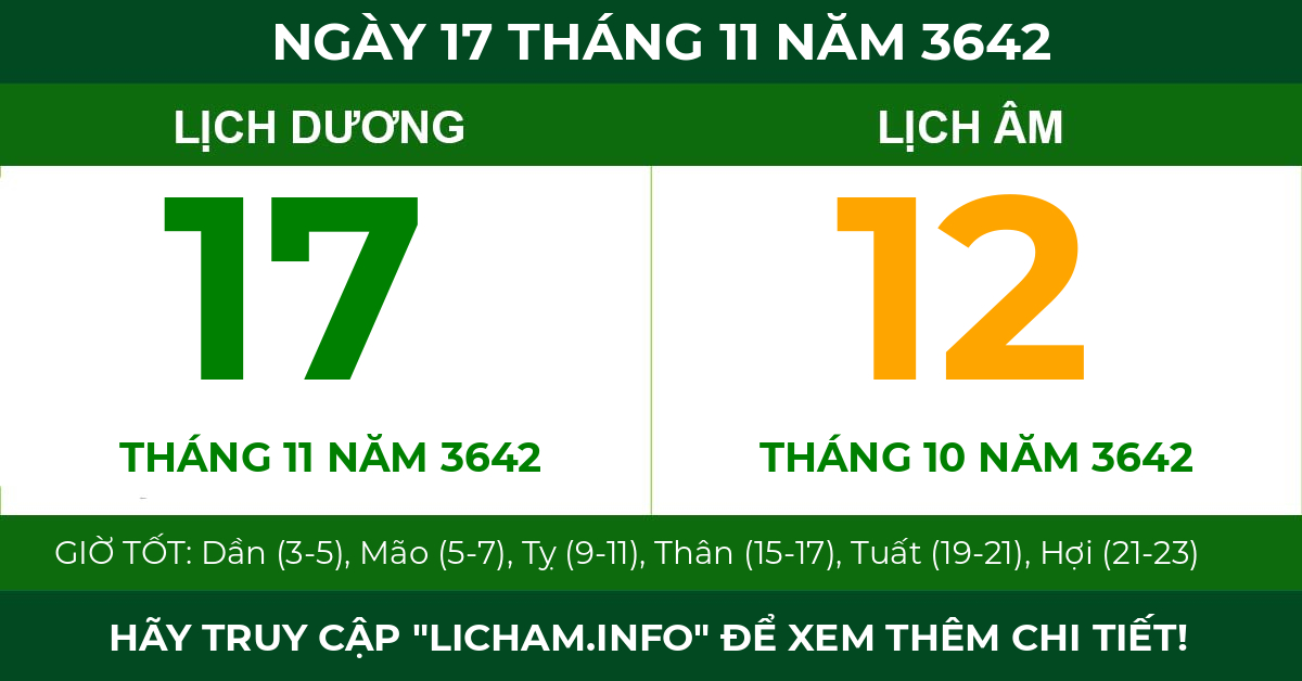 lịch âm ngày 17 tháng 11 năm 3642