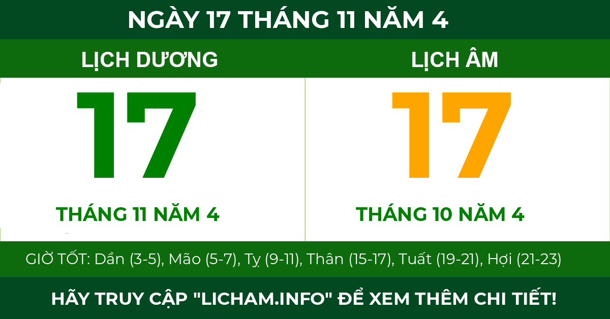 lịch âm ngày 17 tháng 11 năm 4