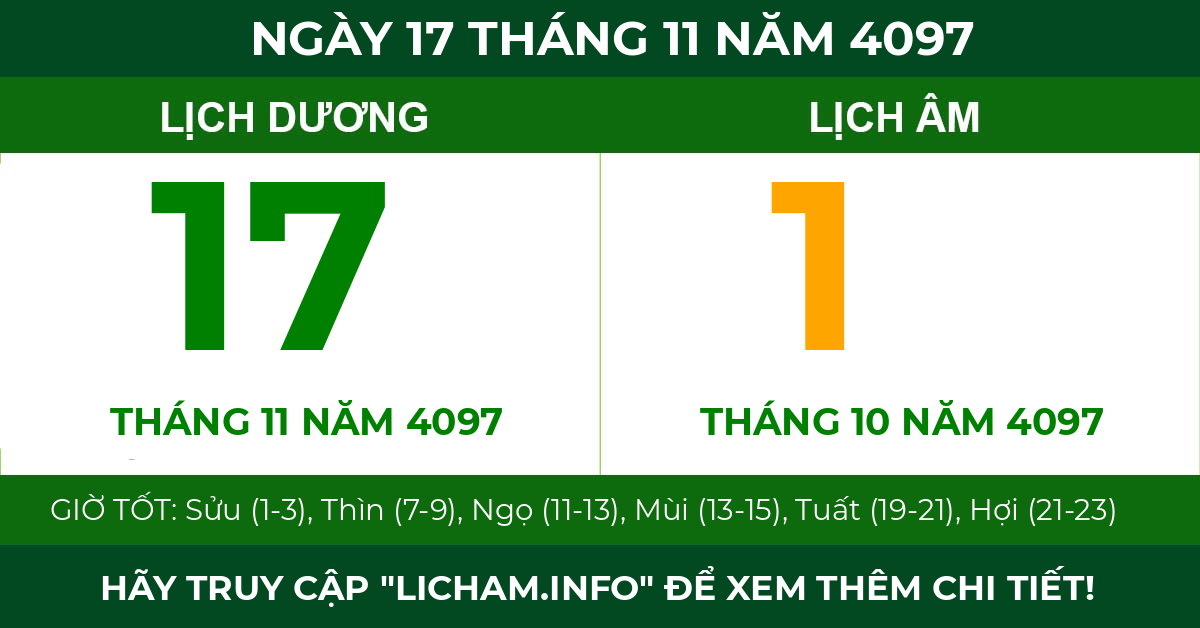 lịch âm ngày 17 tháng 11 năm 4097