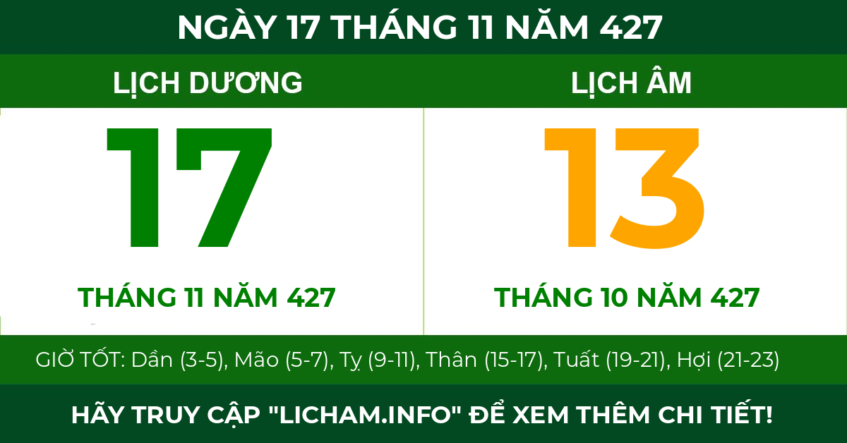 lịch âm ngày 17 tháng 11 năm 427